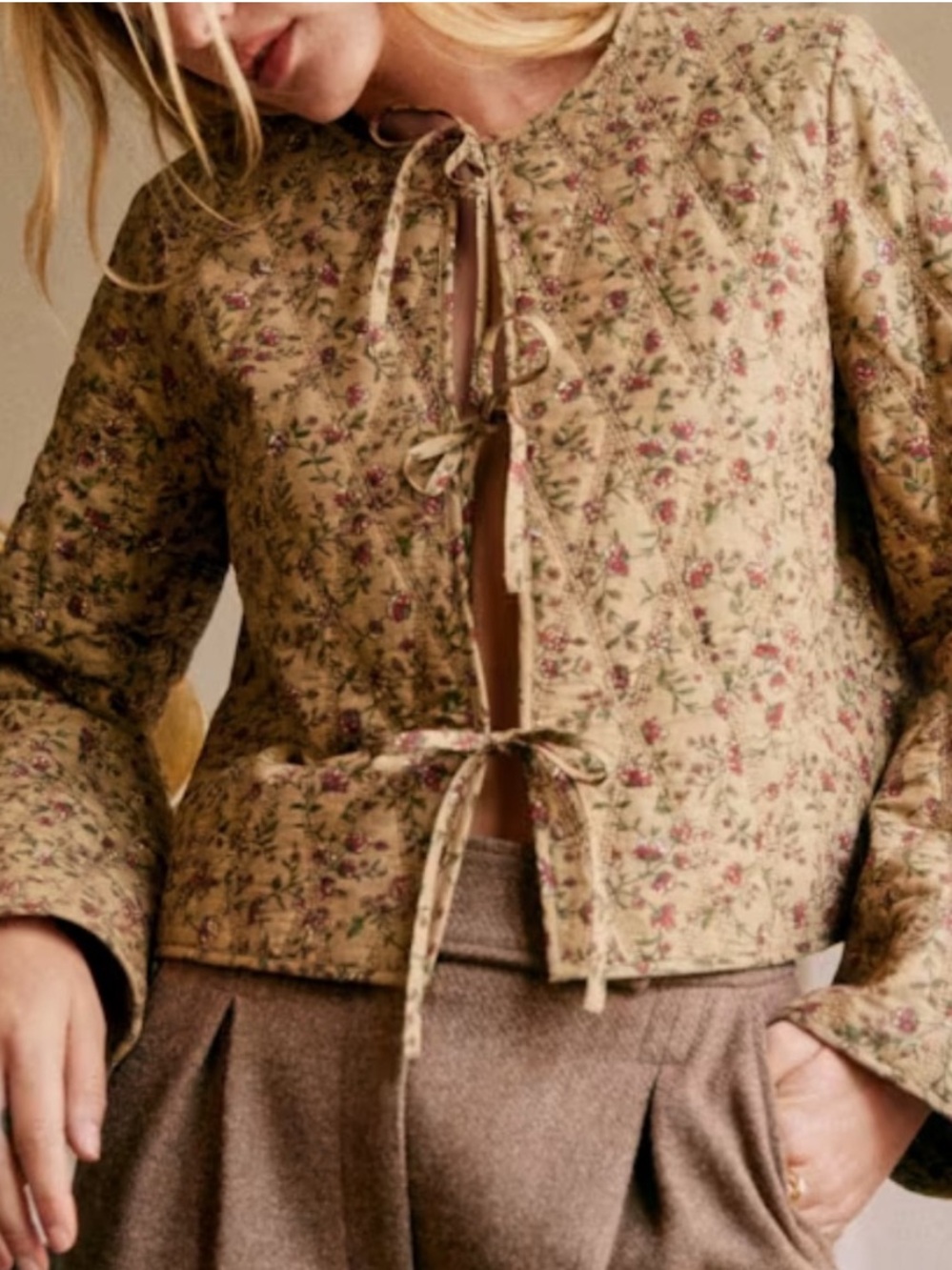 Sezane Paoline Quilted Floral Jacket in Miranda Beige Size 34 NWT - Picture 1 of 8